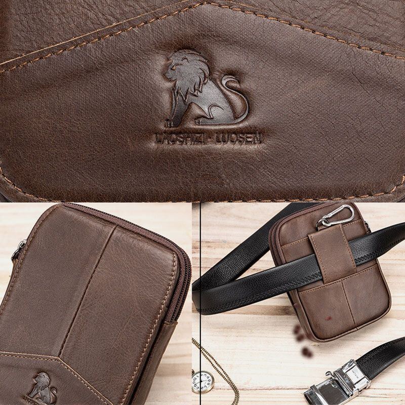 Herren Echtes Leder Retro Outdoor 6.5 Zoll Handytasche Gürtel Handfrei Gürteltasche