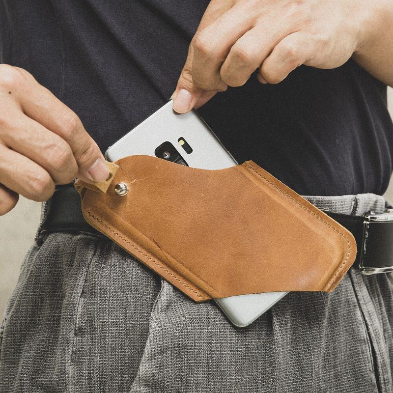 Herren Echtes Leder Ultradünne Horizontale Taktische 6.5 Zoll Handytasche Gürtelscheide