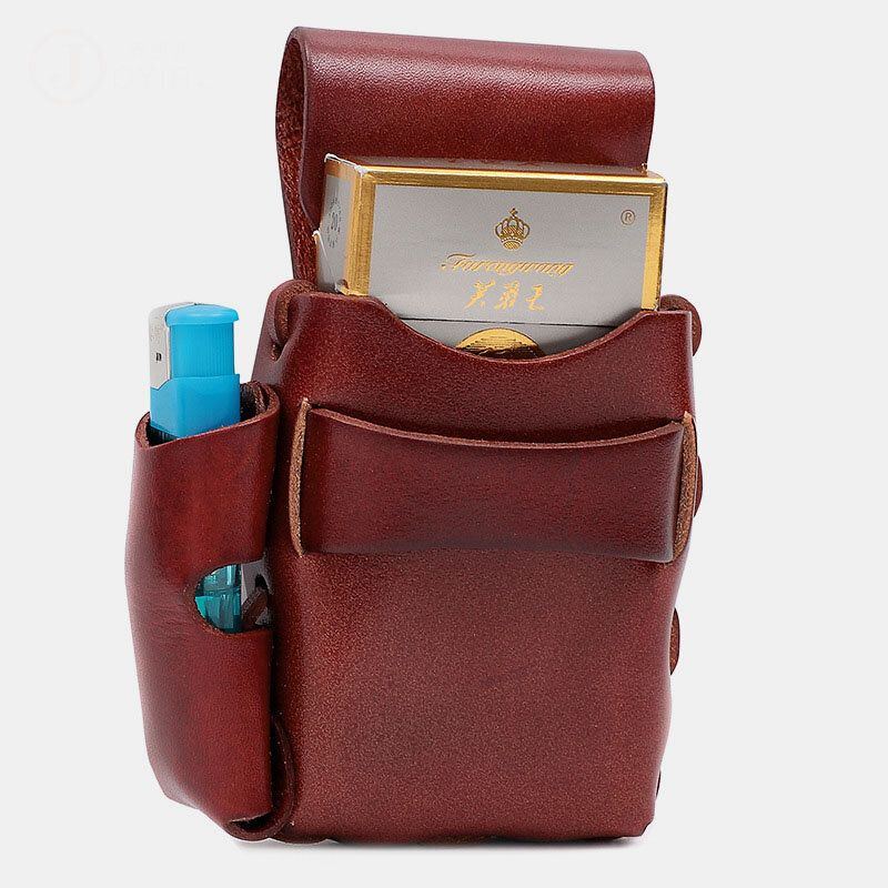 Herren Echtes Leder Zigarettenetui Aufbewahrungstasche Retro Wasserdichte Gürteltasche Gürteltasche