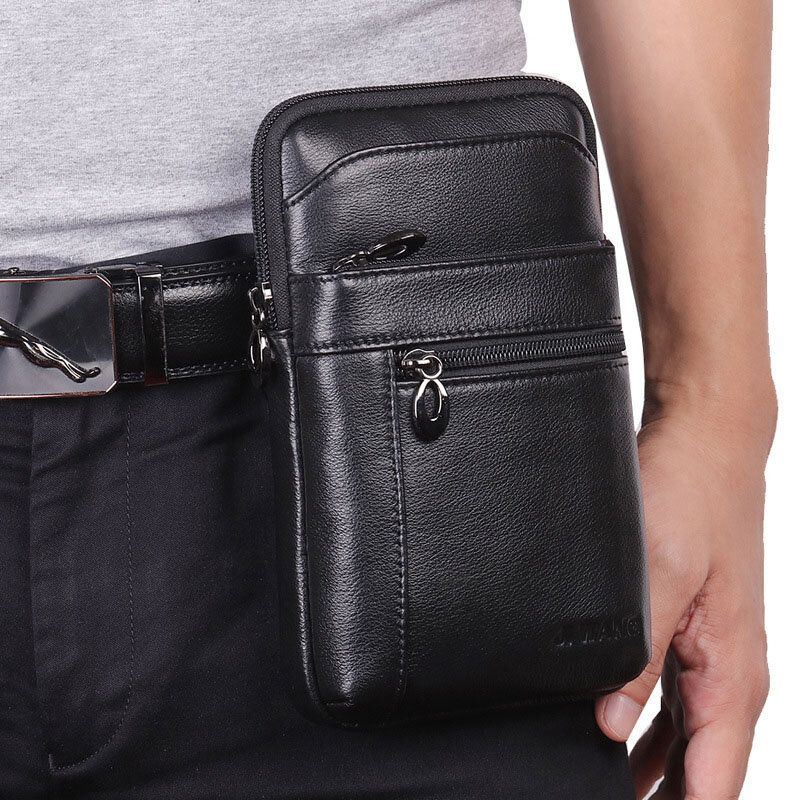 Herren Echtleder Gürteltasche Gürteltasche 7 Zoll Handytasche Businesstasche Umhängetasche