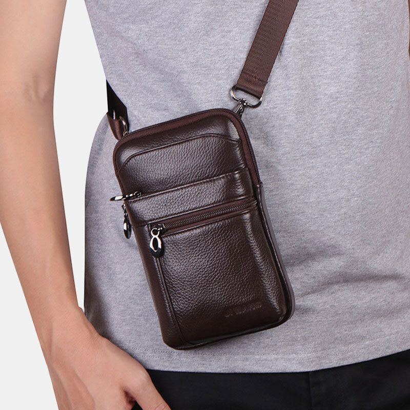 Herren Echtleder Gürteltasche Gürteltasche 7 Zoll Handytasche Businesstasche Umhängetasche