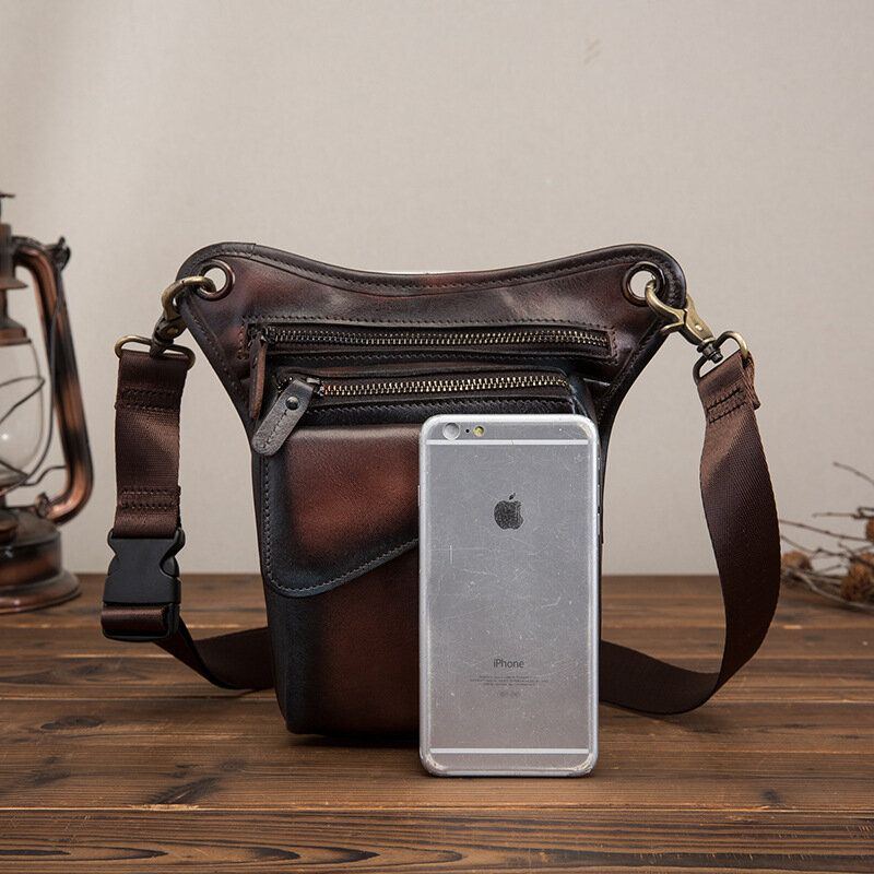 Herren Echtleder Multi Carry Retro 8 Zoll Outdoor Telefon Kamera Gürteltasche Umhängetasche