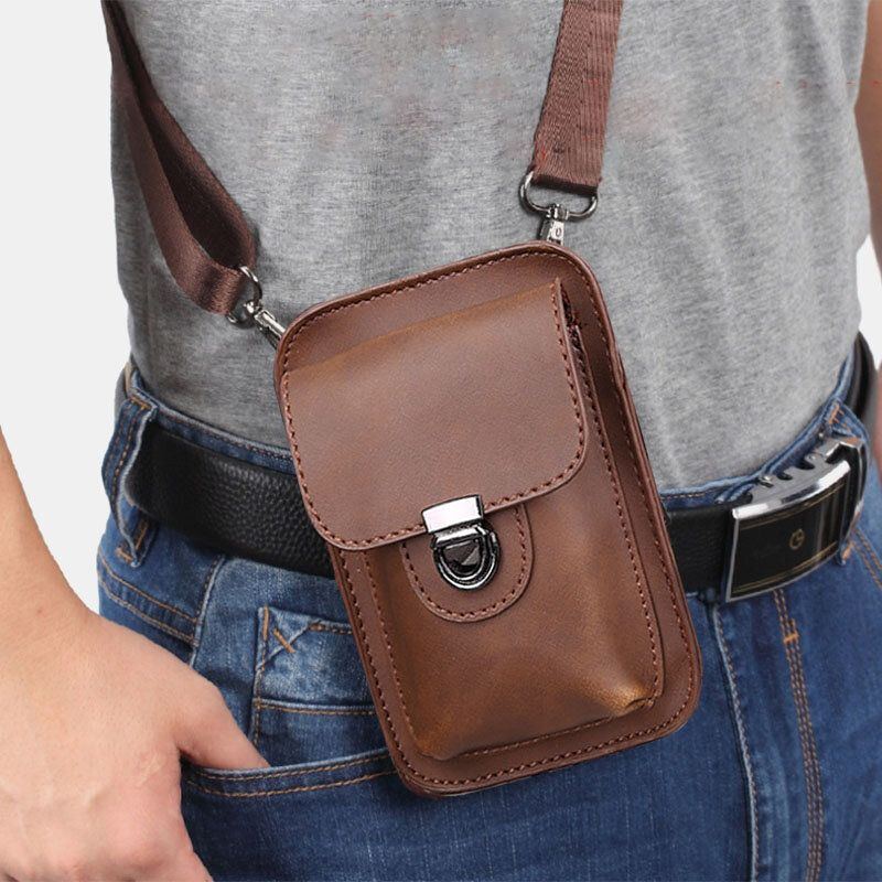 Herren Kunstleder Mini Casual Multi Carry Taille Hängend 6.3 Zoll Handytasche Schulter Umhängetasche Mit Gürtelschlaufe