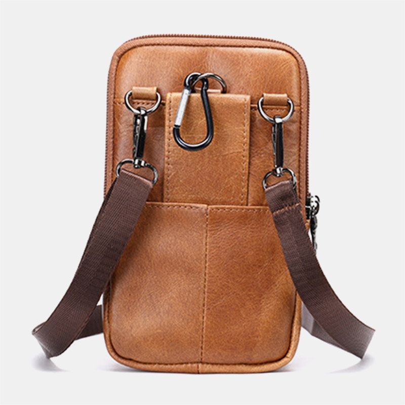 Herren Retro Double Layer Rindsleder Gürteltasche Lässig Verschleißfeste 6.5 Zoll Handytasche Gürteltasche Umhängetasche Umhängetasche