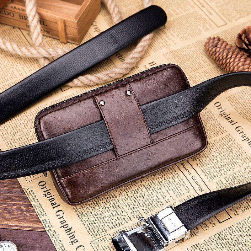 Herren Vinatge Echtes Leder 6.4 Zoll Handytasche Gürteltasche Business Bag