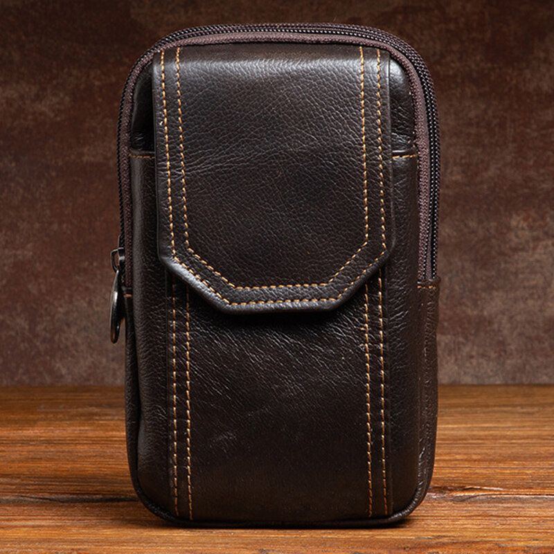 Herren Echtes Leder Multifunktions 6.5 Zoll Handytasche Retro Große Kapazität Zigarettenetui Tasche Gürteltasche Gürteltasche