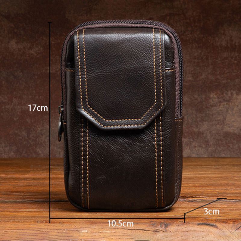 Herren Echtes Leder Multifunktions 6.5 Zoll Handytasche Retro Große Kapazität Zigarettenetui Tasche Gürteltasche Gürteltasche