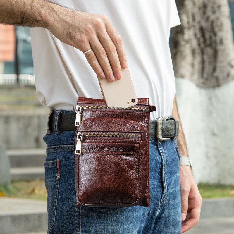 Herren Echtes Leder Retro Casual Outdoor Multi Carry Handytasche Umhängetasche Gürteltasche Für 5.8 Zoll Telefon