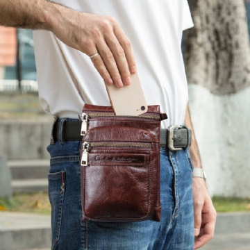 Herren Echtes Leder Retro Casual Outdoor Multi Carry Handytasche Umhängetasche Gürteltasche Für 5.8 Zoll Telefon