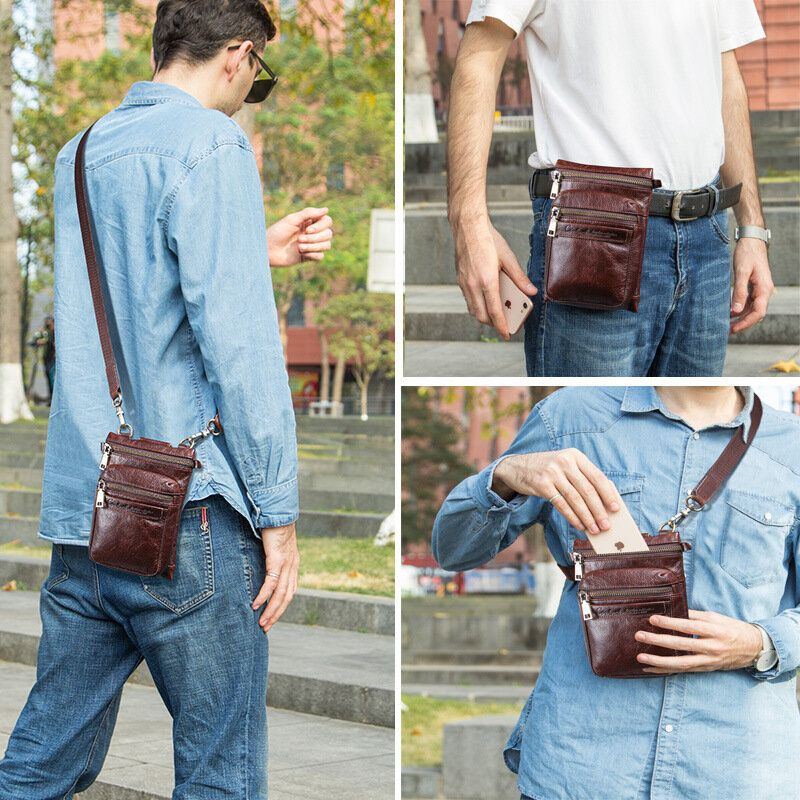 Herren Echtes Leder Retro Casual Outdoor Multi Carry Handytasche Umhängetasche Gürteltasche Für 5.8 Zoll Telefon