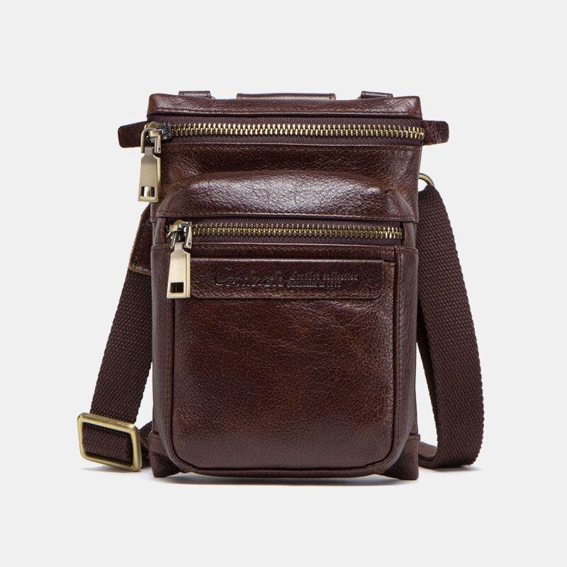 Herren Echtes Leder Retro Casual Outdoor Multi Carry Handytasche Umhängetasche Gürteltasche Für 5.8 Zoll Telefon