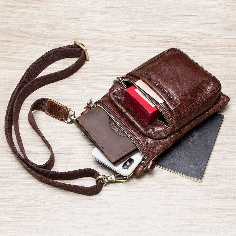 Herren Echtes Leder Retro Casual Outdoor Multi Carry Handytasche Umhängetasche Gürteltasche Für 5.8 Zoll Telefon