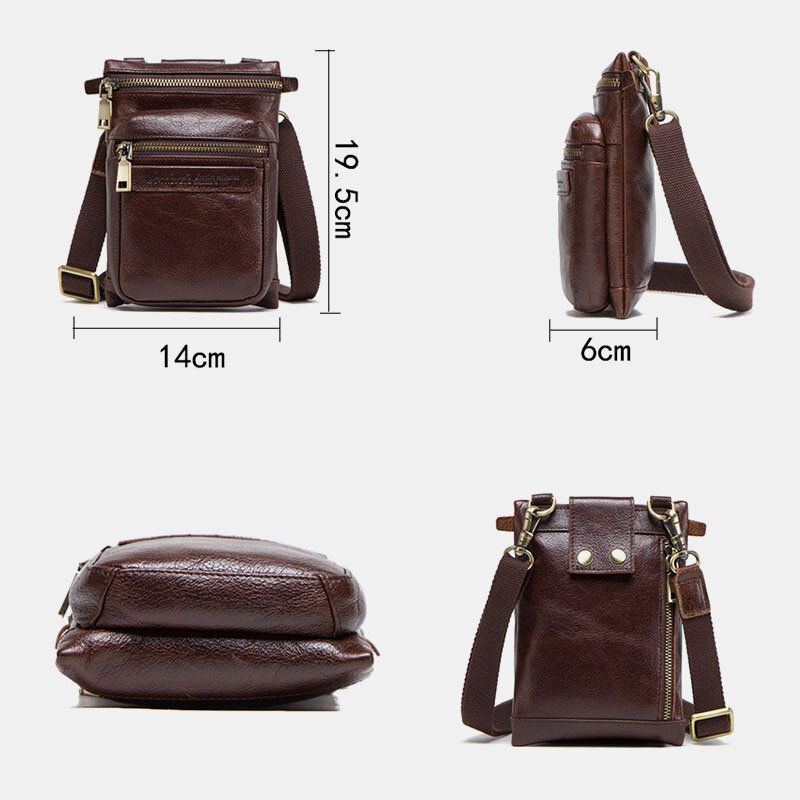 Herren Echtes Leder Retro Casual Outdoor Multi Carry Handytasche Umhängetasche Gürteltasche Für 5.8 Zoll Telefon