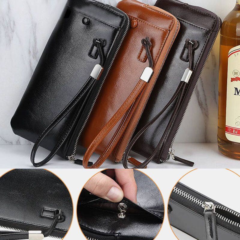 Baellerry Herren Kunstleder Lange Handytasche Reißverschluss Geldbörse Kartenhalter Clutches Bag