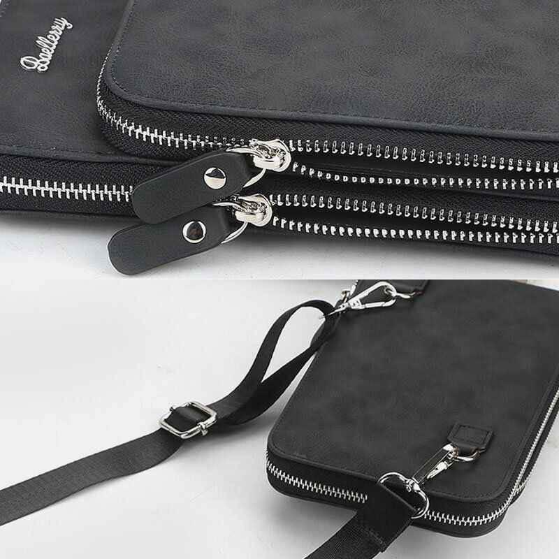 Baellerry Herren Kunstleder Multifunktions Vertikal Große Kapazität Doppelreißverschluss 6.3 Zoll Handytasche Crossbody Bag Wallet