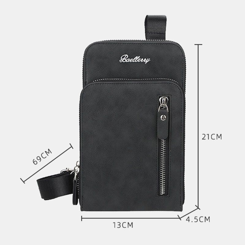 Baellerry Herren Kunstleder Multifunktions Vertikal Große Kapazität Doppelreißverschluss 6.3 Zoll Handytasche Crossbody Bag Wallet