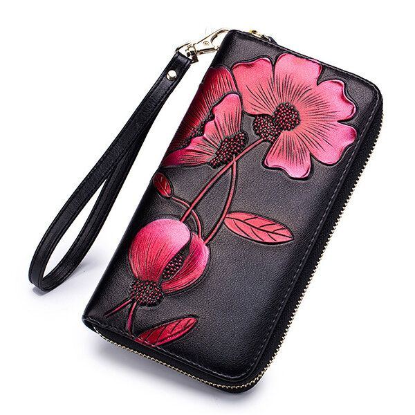 Damen Blocking Bohemian Floral Clutch Bag 8 Card Slots Coin Purse Long Wallet