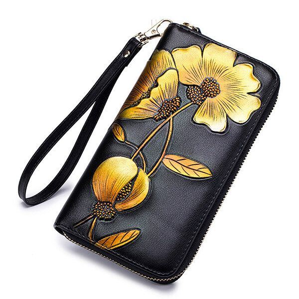 Damen Blocking Bohemian Floral Clutch Bag 8 Card Slots Coin Purse Long Wallet