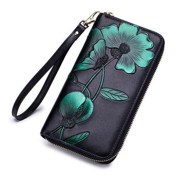 Damen Blocking Bohemian Floral Clutch Bag 8 Card Slots Coin Purse Long Wallet