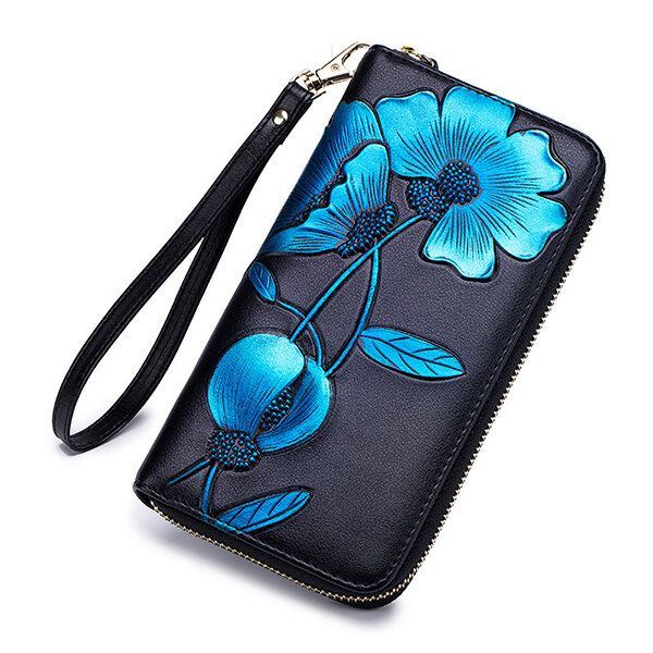 Damen Blocking Bohemian Floral Clutch Bag 8 Card Slots Coin Purse Long Wallet