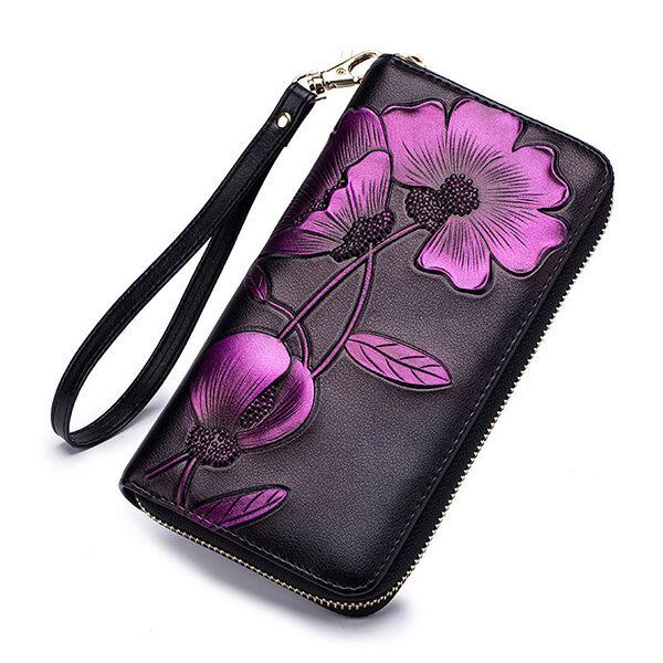 Damen Blocking Bohemian Floral Clutch Bag 8 Card Slots Coin Purse Long Wallet