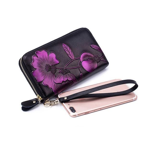 Damen Blocking Bohemian Floral Clutch Bag 8 Card Slots Coin Purse Long Wallet