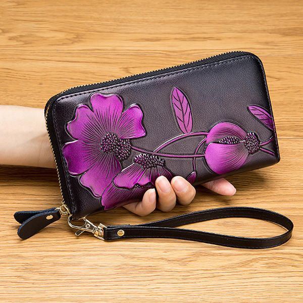 Damen Blocking Bohemian Floral Clutch Bag 8 Card Slots Coin Purse Long Wallet