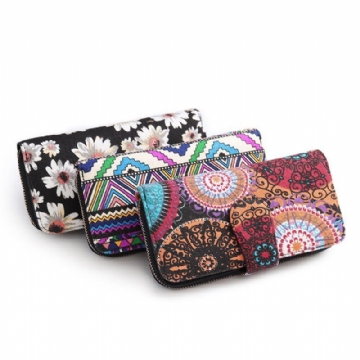 Damen Canvas Bohemian Long Wallet Muti Slot