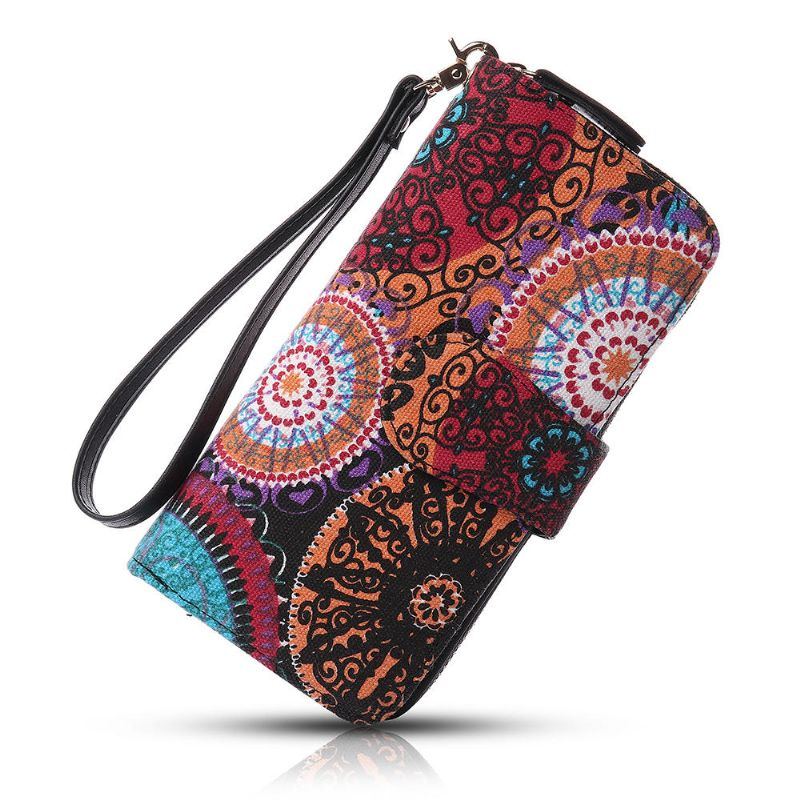 Damen Canvas Bohemian Long Wallet Muti Slot