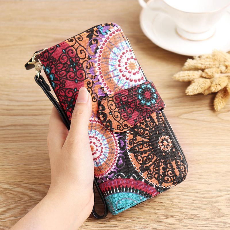 Damen Canvas Bohemian Long Wallet Muti Slot