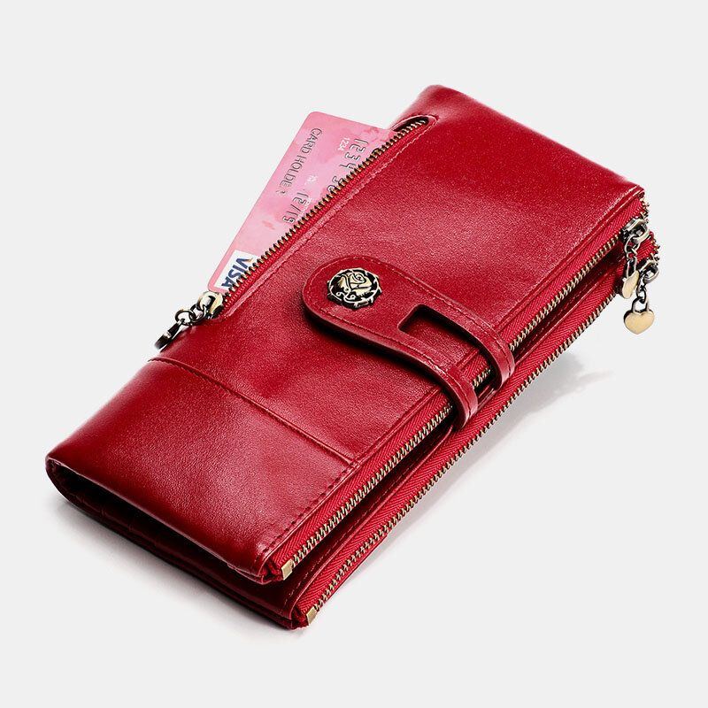 Damen Echtes Leder Antimagnetisch Multi Slots 14 Kartenfächer Reißverschluss Bifold Long Wallet