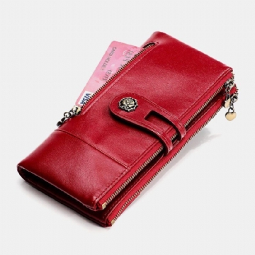 Damen Echtes Leder Antimagnetisch Multi Slots 14 Kartenfächer Reißverschluss Bifold Long Wallet