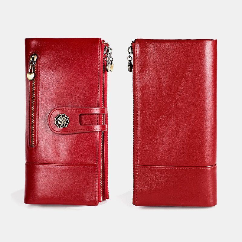 Damen Echtes Leder Antimagnetisch Multi Slots 14 Kartenfächer Reißverschluss Bifold Long Wallet