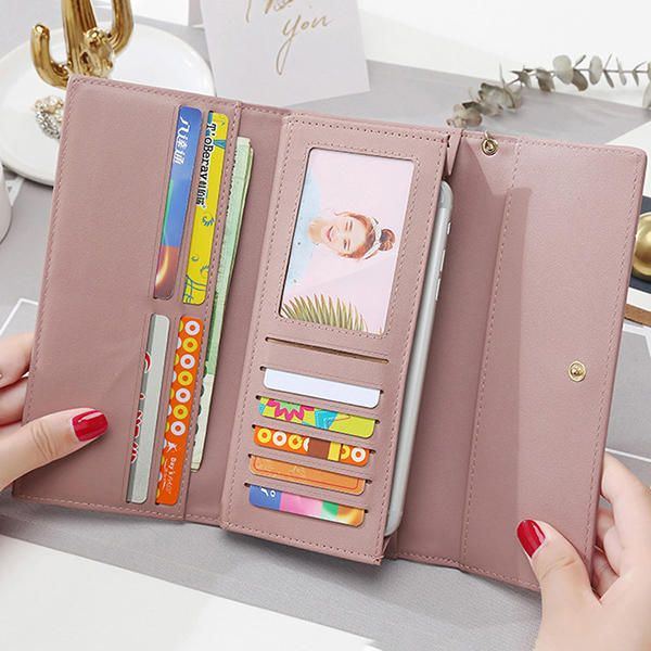 Damenmode Handytasche Kunstleder Multifunktionale Lange Geldbörse 9 Kartenfächer Clutch Bag