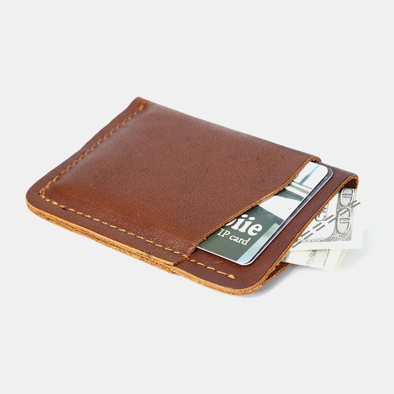 Echtes Leder Retro Mini Easy Carry Card Receipt Holder Short Wallet Für Herren