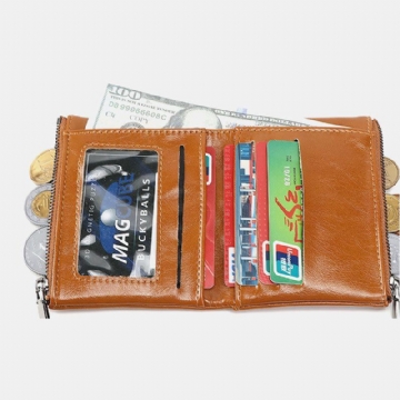 Damen Anti Diebstahl 6 Kartenfächer Oil Wax Bifold Wallet Geldbörse