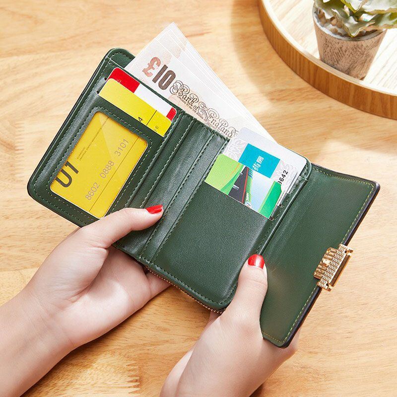 Damen Pu Leder Stickerei Multi Card Slot Organ Karten Etui Kurze Trifold Geldscheinklammer Reißverschluss Geldbörse Geldbörse