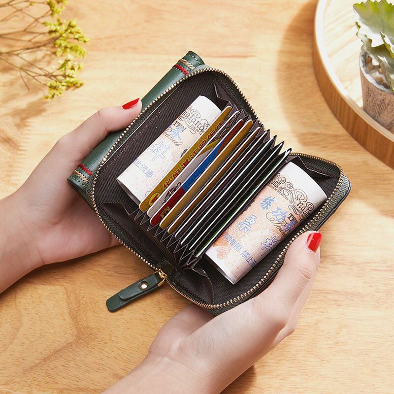 Damen Pu Leder Stickerei Multi Card Slot Organ Karten Etui Kurze Trifold Geldscheinklammer Reißverschluss Geldbörse Geldbörse