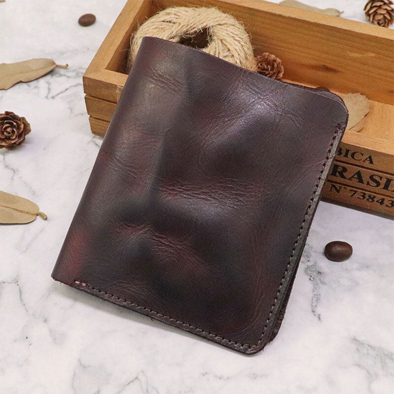 Herren Bifold Vertical Rindsleder Fold Wallet Retro Multi Kartensteckplatz Kartenhalter Geldscheinklammer Mini Geldbörse