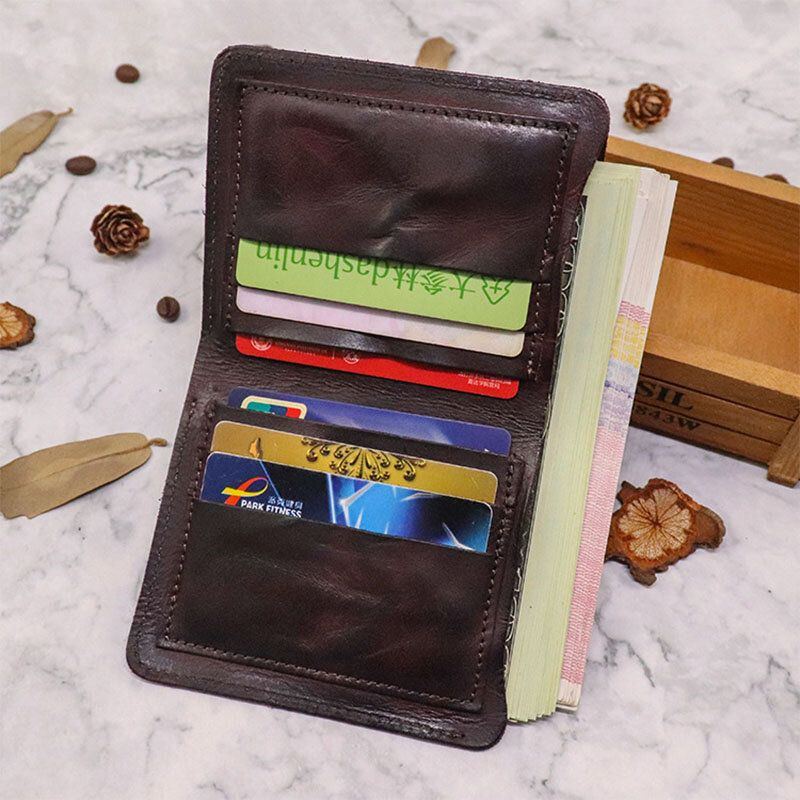 Herren Bifold Vertical Rindsleder Fold Wallet Retro Multi Kartensteckplatz Kartenhalter Geldscheinklammer Mini Geldbörse