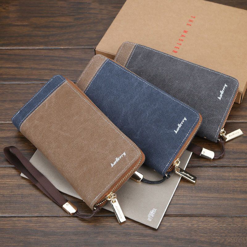 Herren Canvas Bifold Long Multi Slots Kartenetui Handyhalter Geldbörse Geldbörse