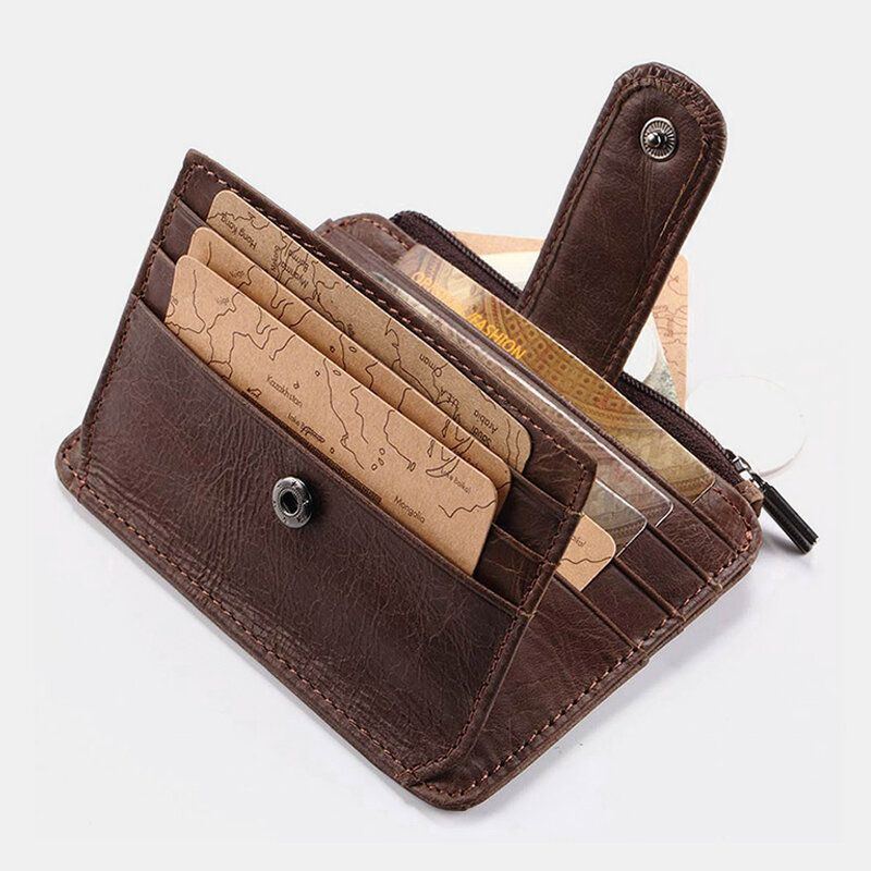 Herren Echtes Leder 11 Kartenfächer Kartenhalter Mini Reißverschluss Geldbörse Clutch Geldbörsen