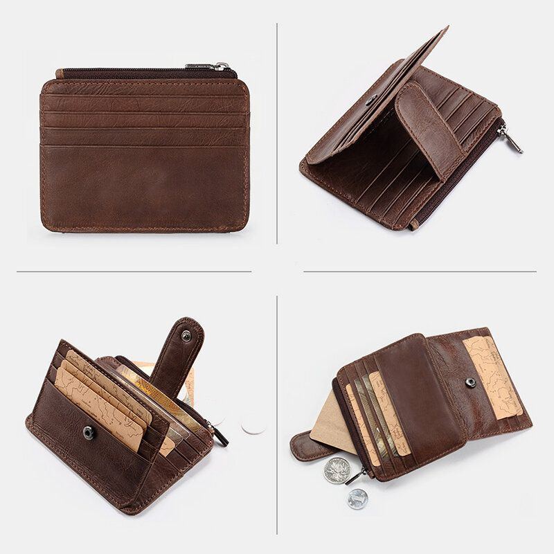 Herren Echtes Leder 11 Kartenfächer Kartenhalter Mini Reißverschluss Geldbörse Clutch Geldbörsen