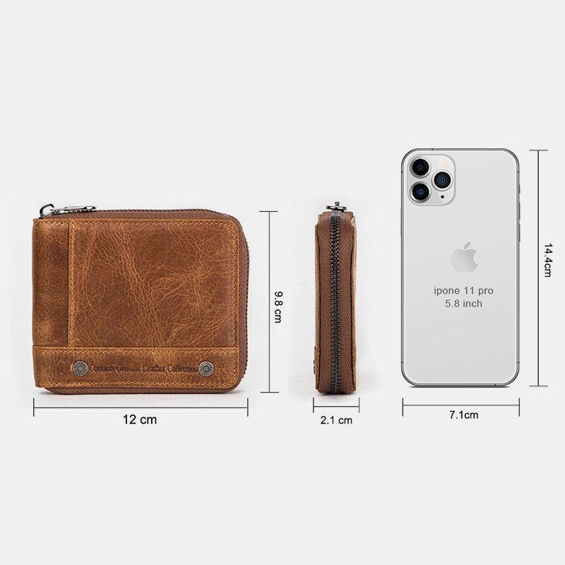 Herren Echtes Leder Anti Diebstahl Nieten Verzierter Reißverschluss Retro Business Multi Card Slot Leder Kartenhalter Geldbörse