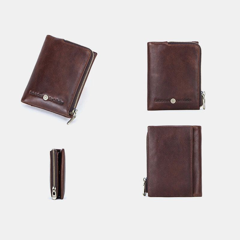 Herren Echtes Leder Anti Diebstahl Retro Business Langlebig Reißverschluss Multi Card Slots Card Holder Wallet