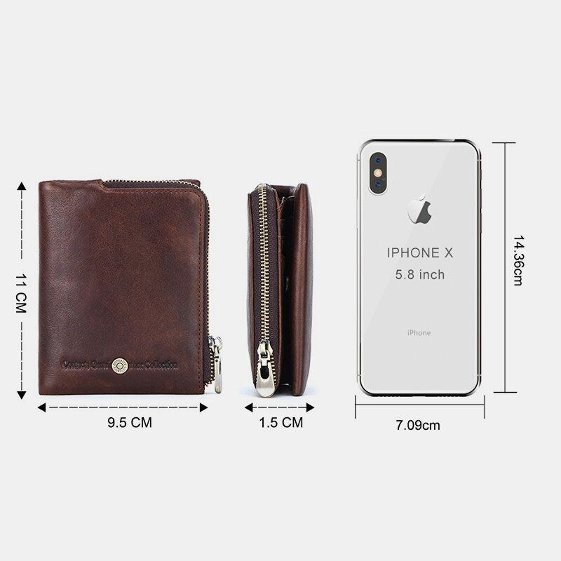 Herren Echtes Leder Anti Diebstahl Retro Business Langlebig Reißverschluss Multi Card Slots Card Holder Wallet