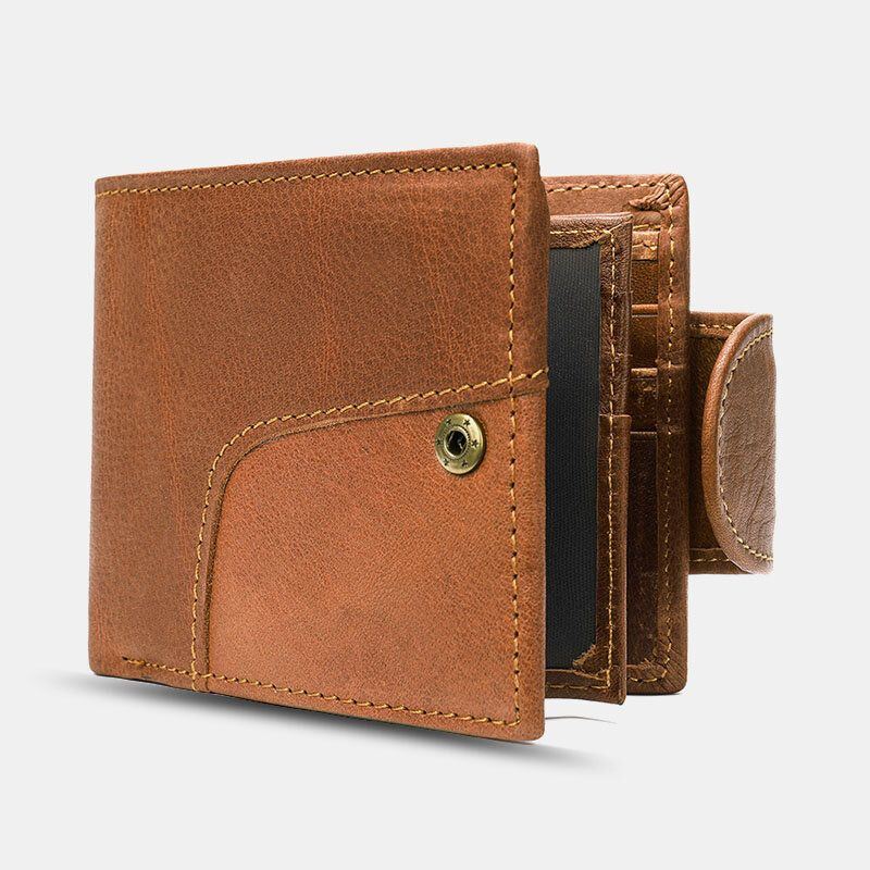 Herren Echtes Leder Bifold Anti Diebstahl Multi Kartensteckplatz Retro Casual Kartenhalter Münzgeldbörse