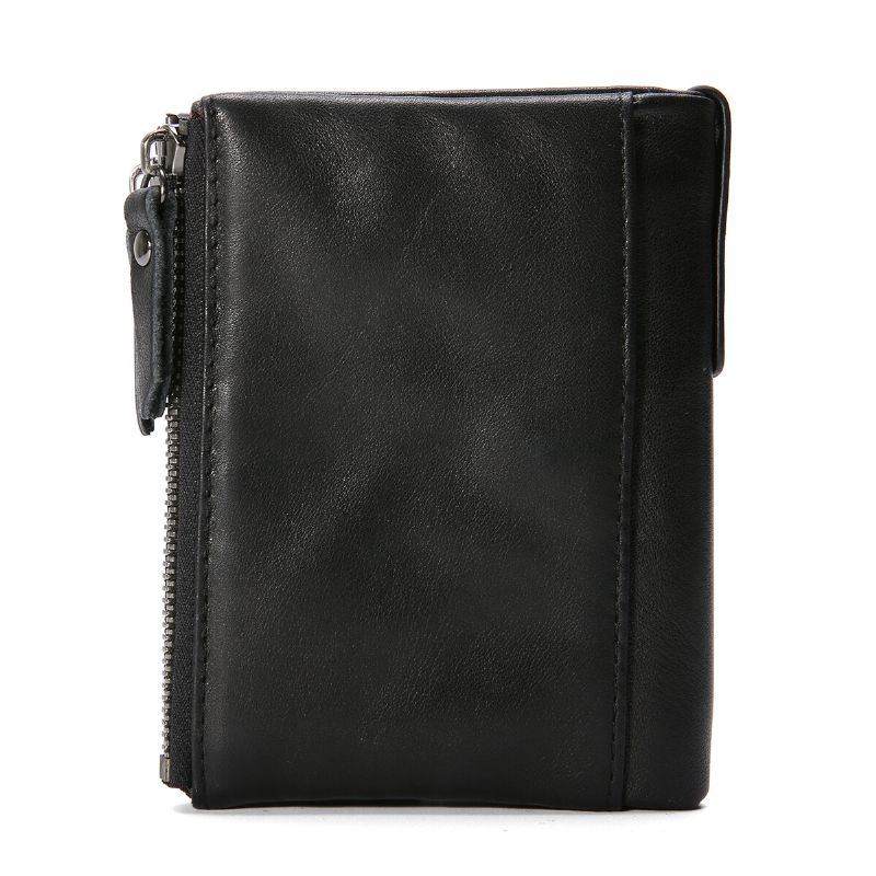 Herren Echtes Leder Bifold Haspe Multi Kartensteckplatz Kartenhalter Retro Double Zipper Pocket Coin Purse Short Money Clip Wallet