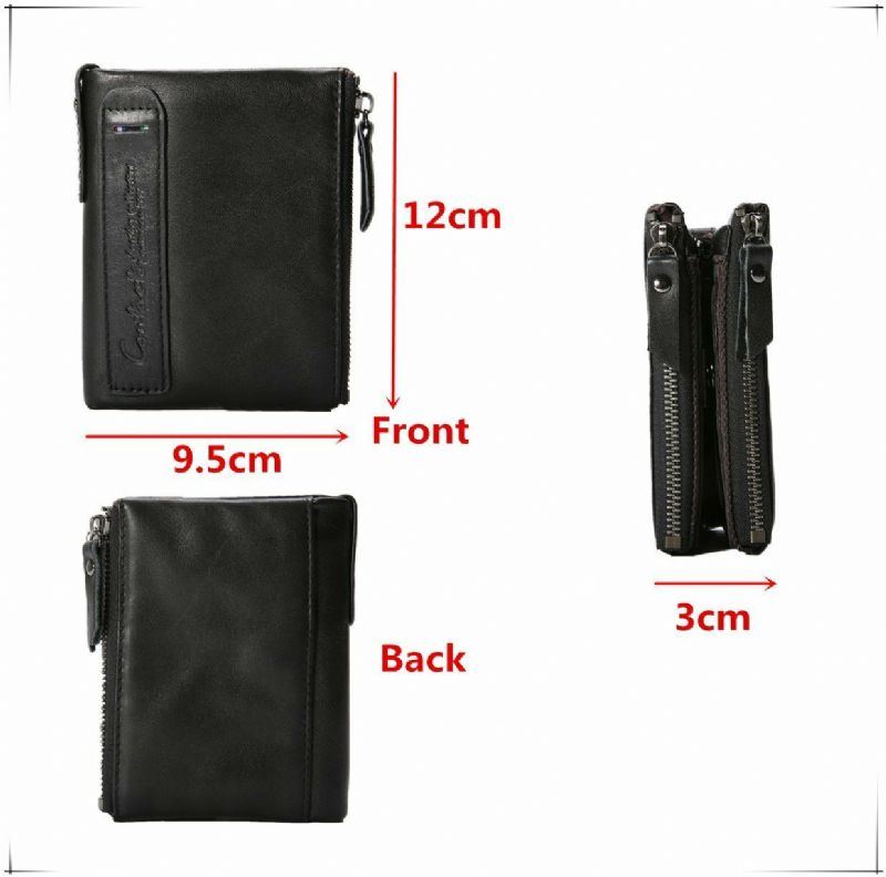 Herren Echtes Leder Bifold Haspe Multi Kartensteckplatz Kartenhalter Retro Double Zipper Pocket Coin Purse Short Money Clip Wallet