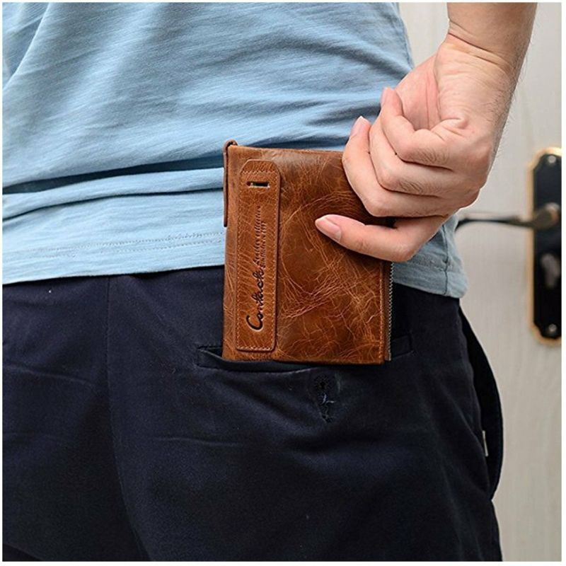 Herren Echtes Leder Bifold Haspe Multi Kartensteckplatz Kartenhalter Retro Double Zipper Pocket Coin Purse Short Money Clip Wallet